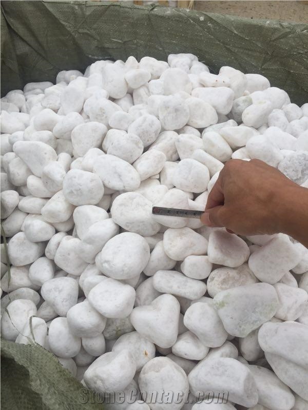 Pure White Polished Round Pebble Stone,China White Pebble Stone for Driveways and Walkway