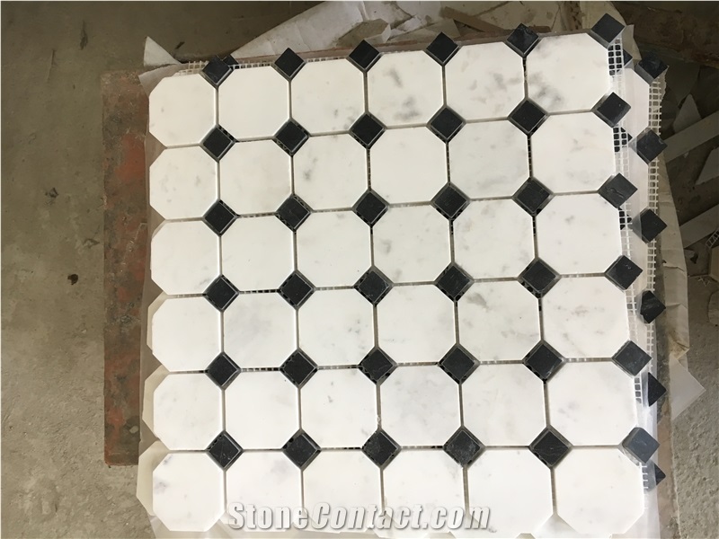 Square Carrara with Black Dot Mosaic Tile for Bathroom Walling