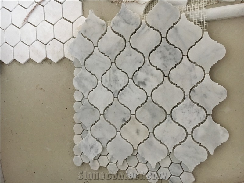 White Marble Lantern Mosaic Tile Carrara White Lantern 50mm Chips for Walling Mosaic Tile