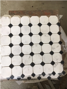 White Marble Square with Black Dot Mosaic Tile for Project
