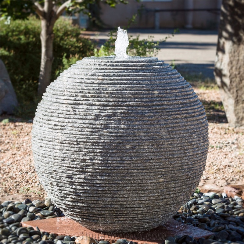 Garden Grey Granite Stone Sphere Ball Fountain