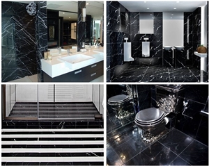 China Quarry Stone Black Nero Marquina Marble Slabs, Tiles, Cut Size Wall Callading,Floor Tile Natural Building Project Decorative Material