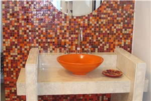 Glass Mosaic Wall Tiles, Dolomita Madera Bathroom Top