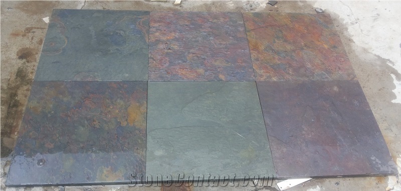 Kund Multi Slate Tiles, Indian Multicolor Slate Stone