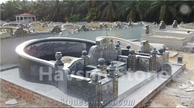 G654 Granite Dark Grey Color Asian Style Monuments/ Tombstones for Malaysia