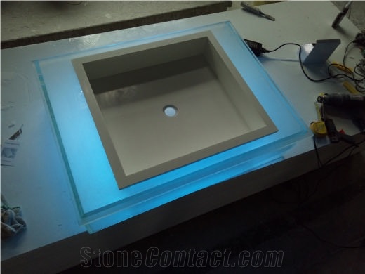 2017 Modern Acrylic Solid Surface Led Light Wash Basin Used Bathroom Vanity