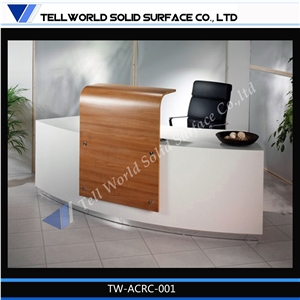 Contemporary Design Acrylic Solid Surface Reception Desk with Display Case