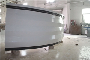 High Gloss Glacier White Solid Surface Curved Reception Desk