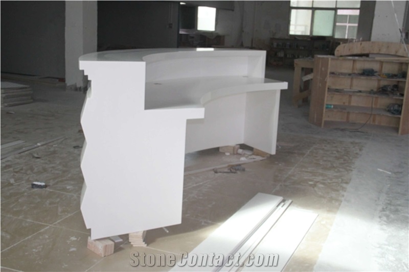 High Gloss Glacier White Solid Surface Curved Reception Desk