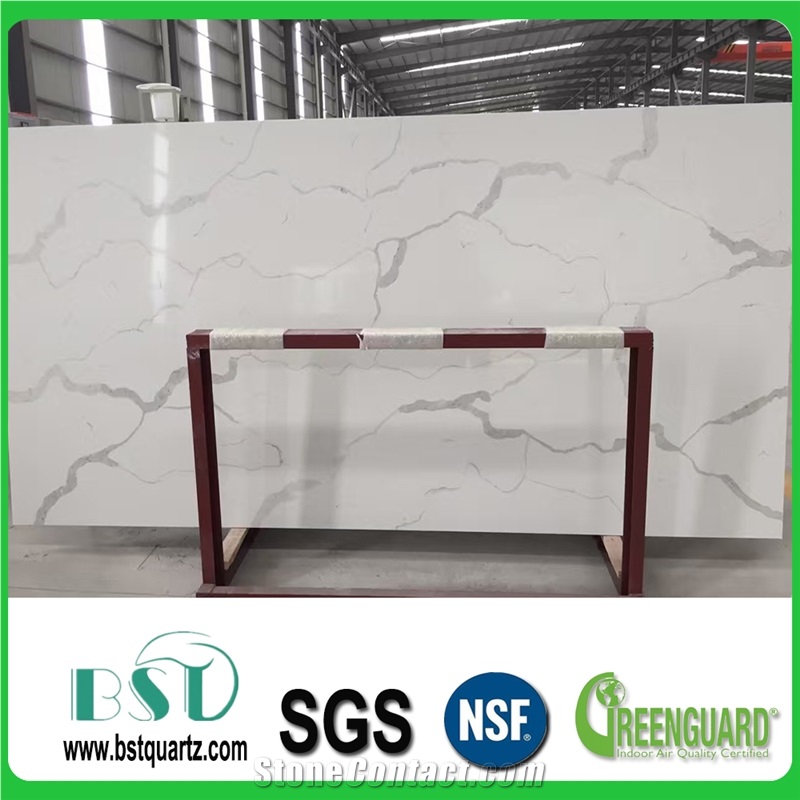 A Quality Calacatta White Marble Look Quartz Stone Polished Slabs & Tiles Engineered Stone Artificial Stone Slabs for Hotel Kitchen,Bathroom Walling