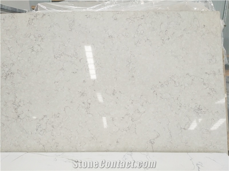 Bst White Veined Collection Quartz Stone Solid Color for Kitchen Top Worktops and Bench Tops 2cm Thick with High Gloss and Hardness