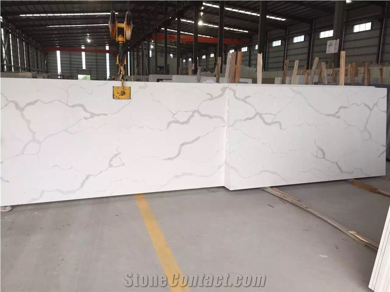 High Quality Calacatta White Quartz Surface for Kitchen and Comercial Sector Countertop Worktop and Table Top Resistant to Heat/Stain/Scratch