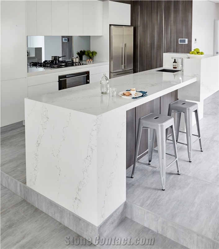 Quartz Engineered Stone Statuario Nuvo White Veined Slabs for