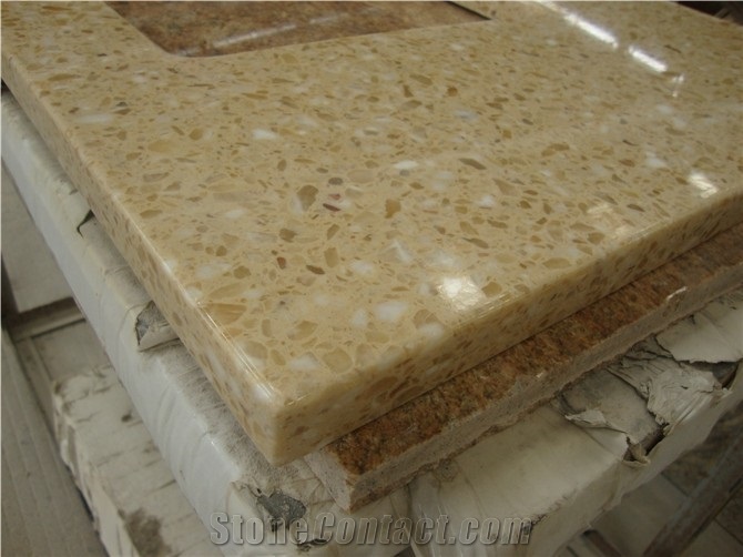 Cheap Beige Engineered Stone Artificial Marble Bathroom Top for Sale