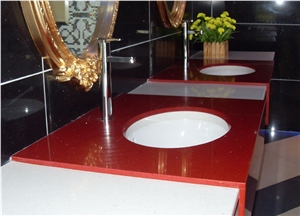 China Prefab Absolute Red Quartz Vanity Top Cheap