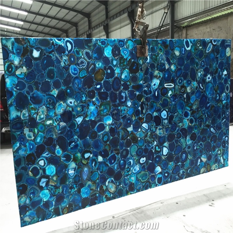 Building Material Backlit Blue Semi Precious Gemstone Blue Luxury Stone