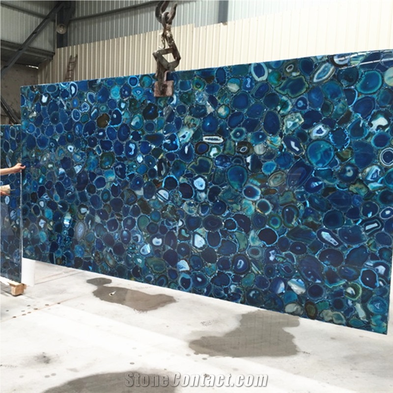 Building Material Backlit Blue Semi Precious Gemstone Blue Luxury Stone