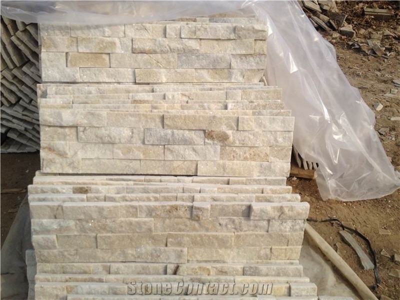 Beige Quartzite Culture Stone/Stone Wall Cladding/Thin Stone Veneer/Feature Wall/Split Face Culture Stone/Manufactured Stone Veneer/Stone Wall Decor/Ledge Stone