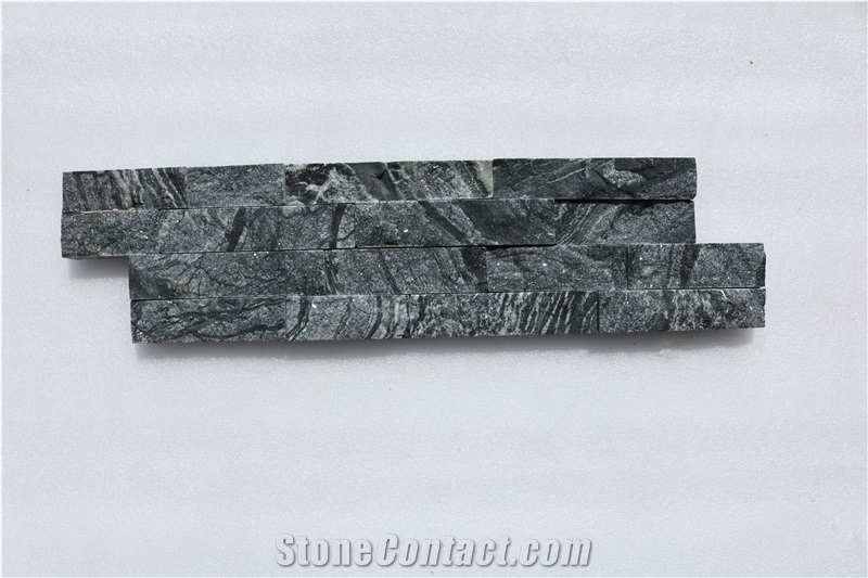 Glacial Black Ledger Stone Panel, Ancient Wood Marble Stacked Stone Veneer, Black Serpentine Wall Cladding, Black Wooden Split Face Culture Stone