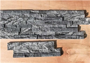 Glacial Black Ledger Stone Panel, Ancient Wood Marble Stacked Stone Veneer, Black Serpentine Wall Cladding, Black Wooden Split Face Culture Stone