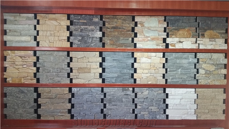 Gold Rush Slate Rough Surface with Cement Culture Stone, Multicolor Slate Rusty Slate Stacked Stone Wall Cladding ,Rough Slate Veneer