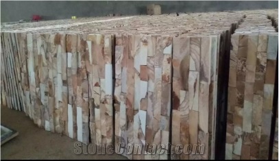 Golden Wooden Slate Ledge Stone/Stone Wall Cladding/Stone Wall Decor/Thin Stone Veneer/Manufactured Stone Veneer/Split Face Culture Stone/Feature Wall