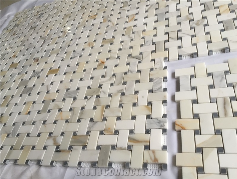 Marble Mosaic, Basketweave Mosaic, Stone Mosaic, Wall & Flooring Decor, Dolomite White, Bianco Carrara, Calacatta Gold, Thassos White Mosaic Tile