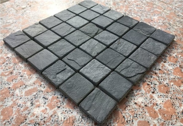 Slate Mosaic, Black Slate Mosaic,Slate Mosaic China Factory Wholesale, Black Slate Brick Mosaic, 25x25 ,48x48mm Brick Mosaic,Wall and Flooring Mosaic,