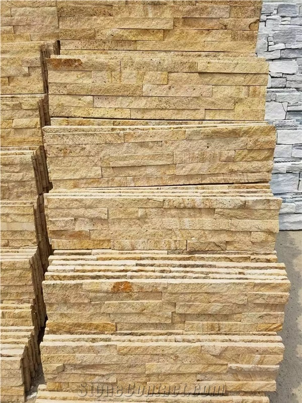 Yellow Sandstone Ledge Stone/Stone Wall Cladding/Stone Wall Decor/Thin Stone Veneer/Split Face Culture Stone/Manufactured Stone Veneer