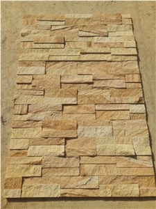 Yellow Wooden Sandstone Ledge Stone/Culture Stone/Stone Wall Cladding/Stone Wall Art/Thin Stone Veneer/Manufactured Stone Veneer/Split Face Culture Stone/Stone Wall Decor