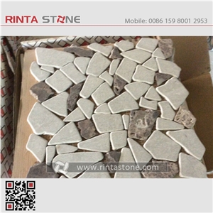 Natural Stone Mosaic Tiles,Marble Mosaic Bathroom Culture Stone,Wall Cladding Panel Format Panel Decorative Stone Chipped Mosaic Pattern Tiles Panel Ceramic Backed Mosaic
