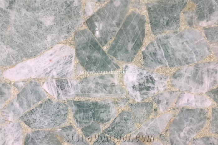Green Crystal Precious Stone Tiles and Slabs,Gemstone Slab,Gorgeous Hotel Lobby Decoration Stone Material