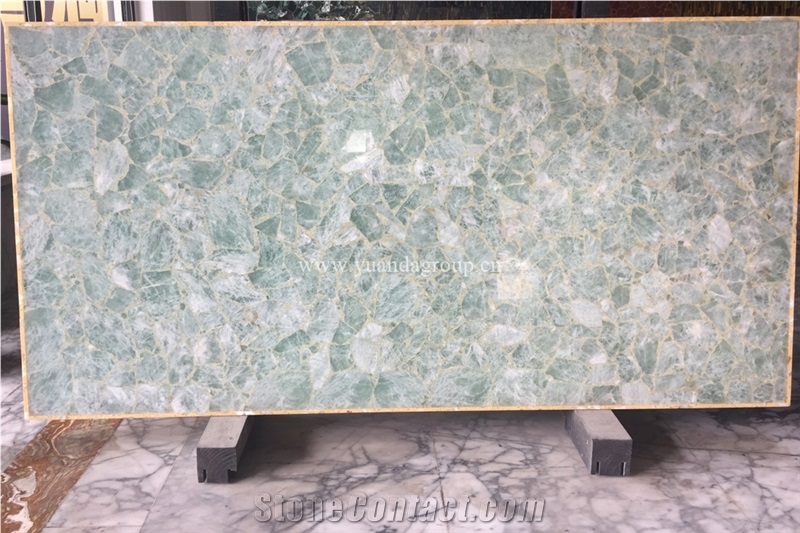 Green Crystal Precious Stone Tiles and Slabs,Gemstone Slab,Gorgeous Hotel Lobby Decoration Stone Material