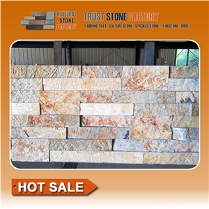 Beige Natural Stacked Stone Panels,Quartzite Stone Wall Tile,Dry Stone Retaining Wall