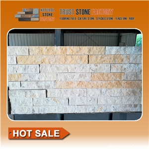 Beige Quartzite Stacked Stone Fireplace,Natural Stacked Stone Wall,Cheap Stacked Stone Tile