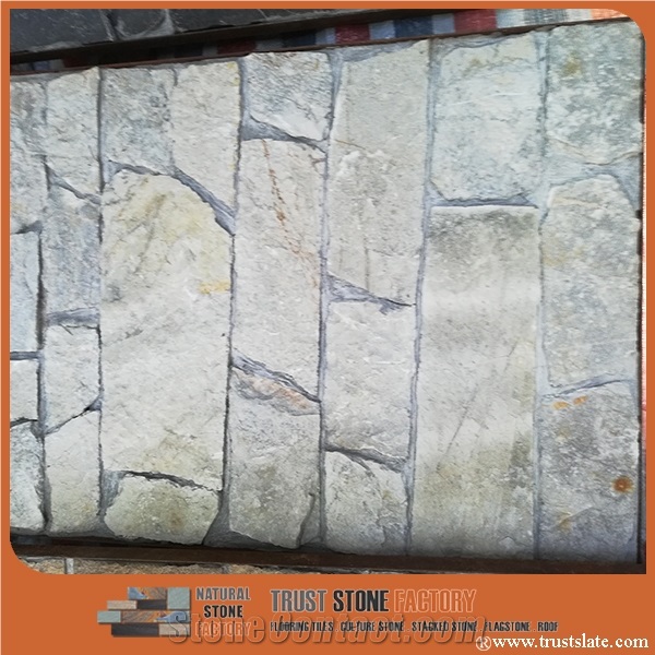 Beige Slate Stone Mosaic on Mesh,China Light Grey Slate Flagstone Mesh,Multi-Color Slate Random, Irregular Flagstone for Garden Road