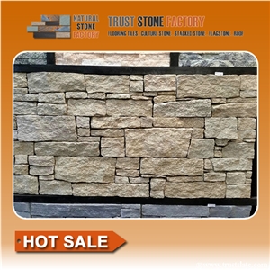 Beige Stacked Stone Retaining Wall,Quartzite Dry Stone Wall Construction,Natural Stone Retaining Wall