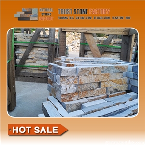 Beige Stacked Stone Retaining Wall,Quartzite Stacked Stone Fireplace,Natural Stacked Stone Wall