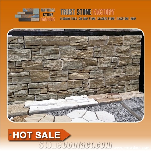 Beige Stacked Stone Tile,Quartzite Stacked Stone Veneer,Natural Stacked
