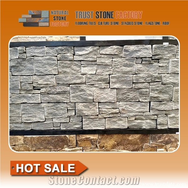 Beige Stone Wall Panels,Quartzite Exteria Stacked Stone,Natural Stacked Stone Wallpaper,