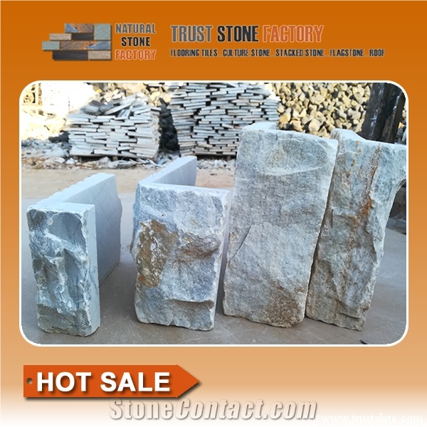Beige Veneer Stone Corners,Quartzite Stacked Stone Corner Fireplace,Ledger Board Around Corner,