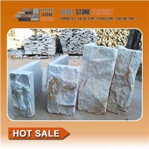 Beige Veneer Stone Corners,Quartzite Stacked Stone Corner Fireplace,Ledger Board Around Corner,