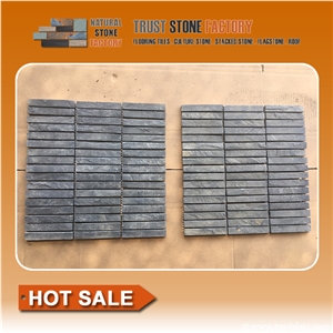 Black Quartzite Mosaic,Gray Linear Strips Mosaic,Wall&Floor Mosaic,Natural Quartzite Stone Mosaic,Interior Stone Mosaic Tiles,Bathroom&Kitchen&Hotel Decoration