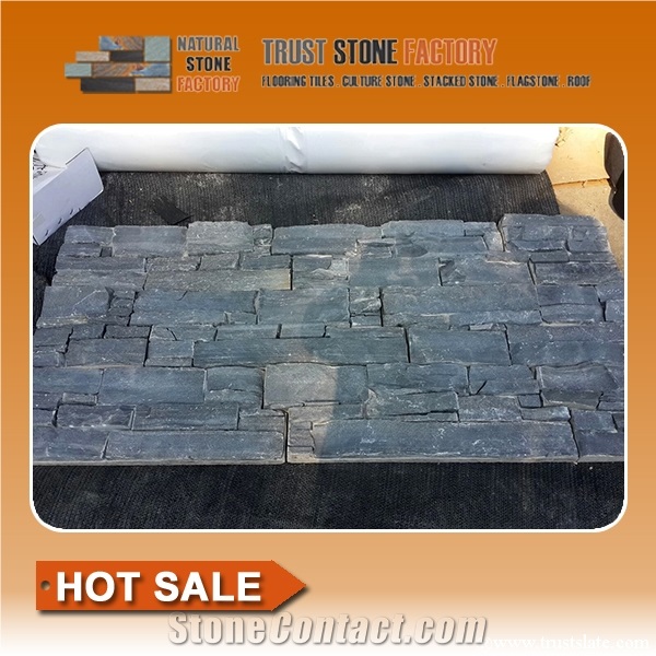 Black Stone Wall Tile for Decoration,Dry Stone Wall Construction,Exteria Stacked Stone Landscaping