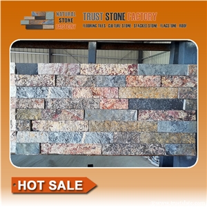 Cheap Exteria Stacked Stone,Multicolor Quartzite Stone Wall Cladding,Dry Stone Wall Construction