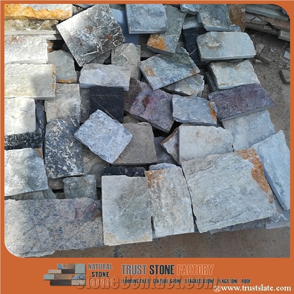 China Irregular Shape Grey Slate Cobble Stone, Natural Spilt Paving Sets, Cube Stone Paver Walkway Paver, Driveway Paving Stone, Garden Stepping Pavements, Exterior Pattern