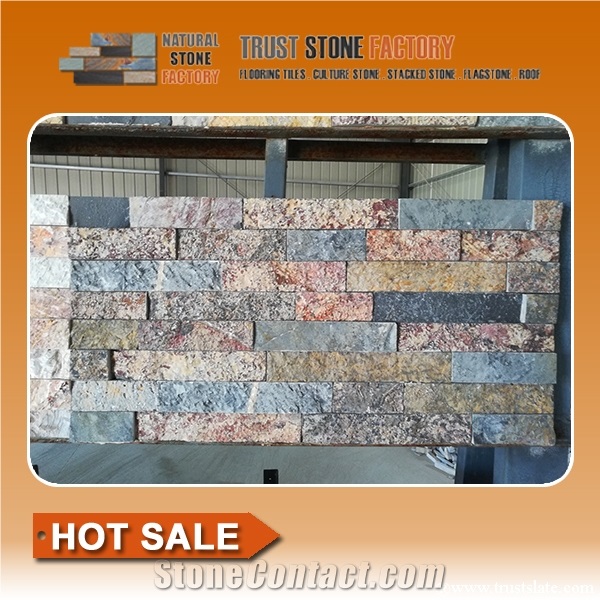 China Mixed Color Slate Stacked Stone Veneer,Feature Wall Cladding Panel, Ledge Stone, Split Face Mosaic Tile, Building Landscaping Interior & Exterior Decor, Fieldstone Wall,Corner Stone Fireplace