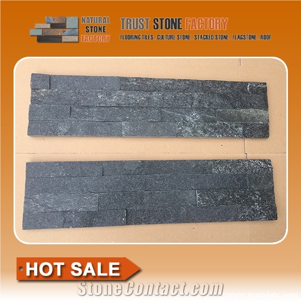 China Natural Black Slate Stone Split Face Culture Stone,Black Slate Cultured Stone for Wall Cladding, Stacked Stone Veneer/Thin Stone Veneer/Ledge Stone/Feature Stone/Beautiful Decor Stone