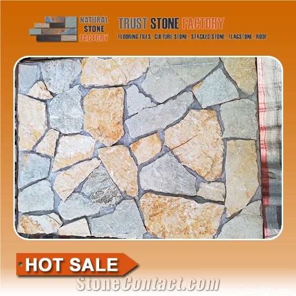 Golden Beige Quartzite Random Flagstones Paver, Golden Quartzite