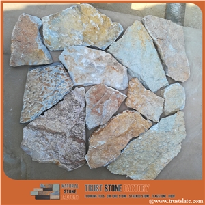 Golden&Grey Patio Flooring, Yellow Driveway Paving Stone, Desert Flagstone Road Paving, Fieldstone Wall, Retaining Wall Stone, Dry Stone Walling